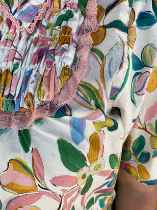 Smocked Floral Top Peach