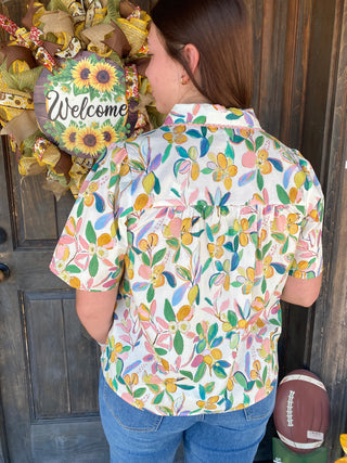Smocked Floral Top Peach