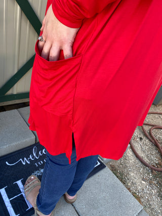 Ruby Red Soft Mid Length Cardigan
