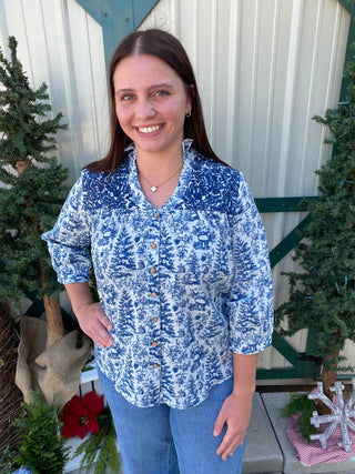 Jane Blue Toile Top