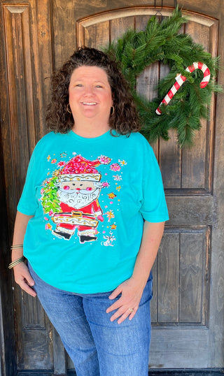 Turquoise Santa Tee