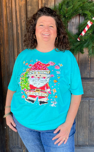 Turquoise Santa Tee – Original Texas Artwork