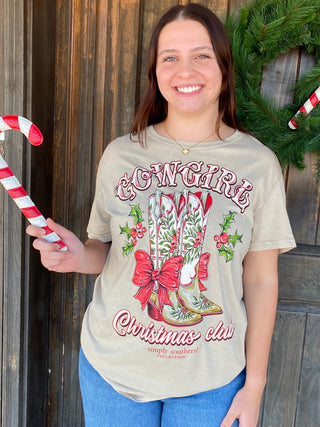Cowgirl Christmas Club Tee – 100% Cotton With Cowgirl boots
