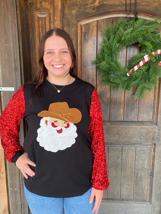 Sparkle Cowboy Santa Long Sleeve Top