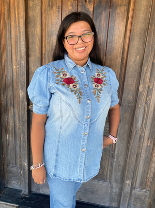 Embroidered Denim Shirt