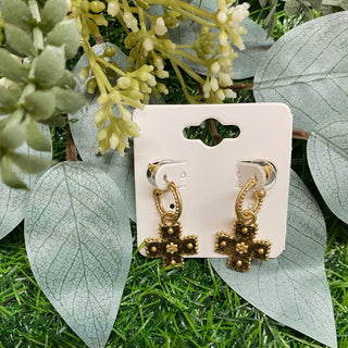 Gold hoop dangle cross earrings 