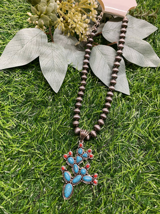Necklace with turquoise cactus pendant