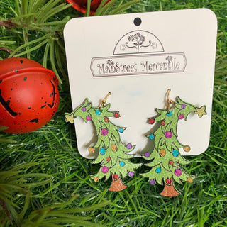 Whimsical Christmas tree dangle earrings