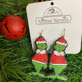 green man with Santa costume dangle earrings