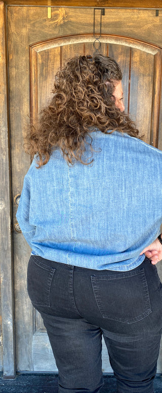 Elly 3/4 Sleeve Top with Fringe - Light Denim