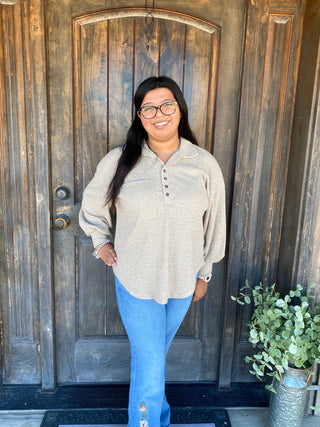 Seine Long Sleeve Ribbed Top - Beige Heather