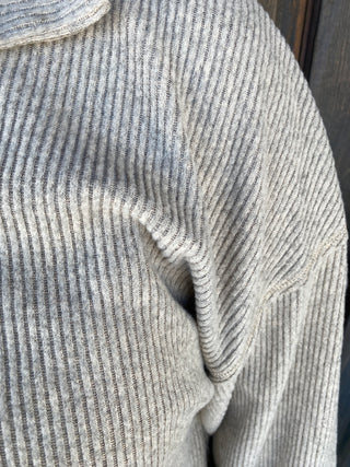 Seine Long Sleeve Ribbed Top - Beige Heather