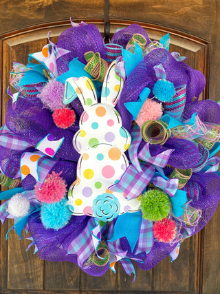 Wreath Mesh Easter Polka Dot Bunny