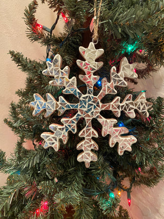 Wood Snowflake Mirror Mosaic Orn