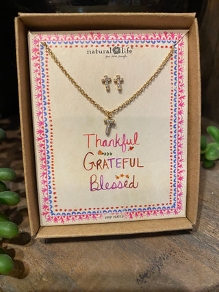 Natural Life "Thankful Grateful Blessed" Cross Jewelry Set