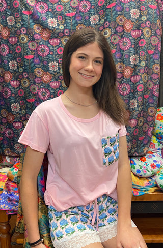 Soft Tee & Shorts Pajama Set Pnk/Bl