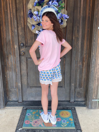 Soft Tee & Shorts Pajama Set Pnk/Bl