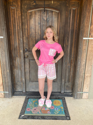 Soft Tee & Shorts Pajama Set Pink Bow