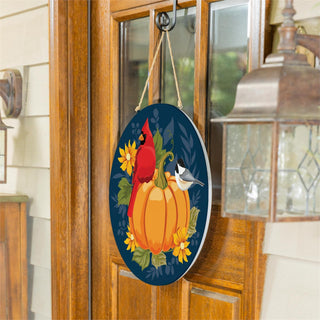 Harvest Blossom Welcome Friends of Fall Wood Door