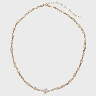 Champagne Beaded Pearl Cross Necklace