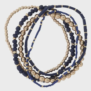 Set of blue and beige beaded necklaces 