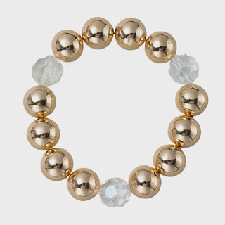Gold beaded bracelet with clear crystal-like beads 