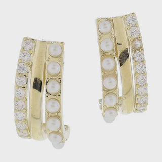 Gold hoop earrings with pearls and diamonds 
