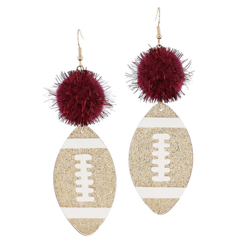 Earring Maroon Pom Football