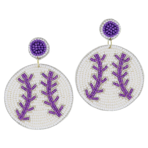 Earring Purple Bead Baseball