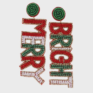 Merry Bright earrings with red, green, and white beads
