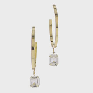 Gold hoop earrings with clear gemstone drops 