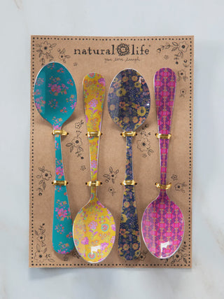 four colorful  floral print spoons
