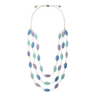 Necklace with multicolored beads on a white background