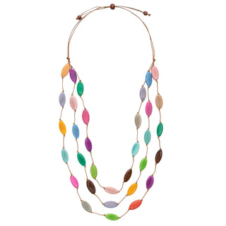 Colorful beaded necklace on a white background