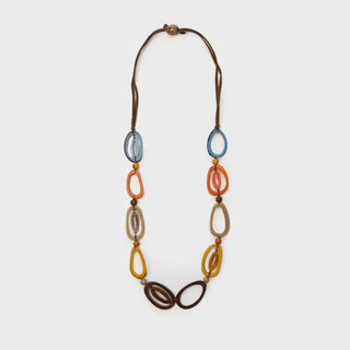 Necklace with colorful oval beads on a white background