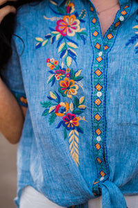 Lucille Linen Embroidered Top