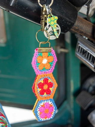Crochet Key Fob Orng Floral