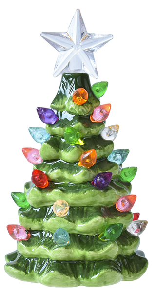 Decorative Christmas tree figurine with colorful lights and a star 