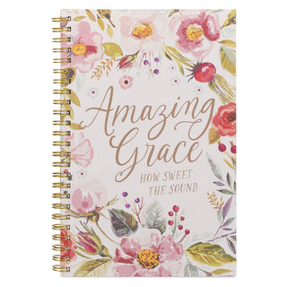 Notebook with floral design and 'Amazing Grace' text on a white background