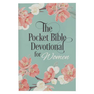 Book titled 'The Pocket Bible Devotional for Women' with floral design on a light blue background