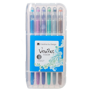Set of Veritas color markers in a clear plastic case on a white background