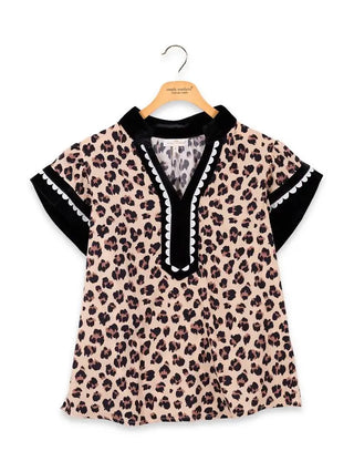 Wild Print Y-Neck Top