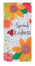 Card with flowers, ladybug, and text 'Spread Kindness' on a white background
