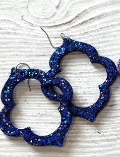 Glitter Dangle Quatrefoil Dk Blue