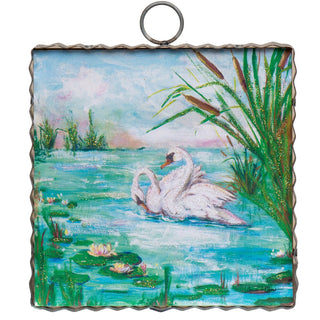 Round Top Charm with swans on a pond
