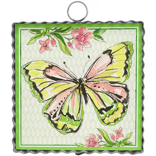 Decorative tile with a colorful butterfly and floral design on a white background