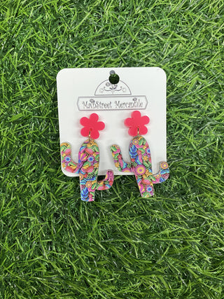 Mexican Floral Cactus - Cinco de Mayo Acrylic Earrings
