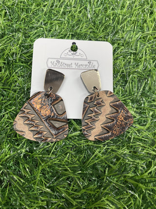 Long Bronze Trapezoid and Embossed Brn - Western Earrings