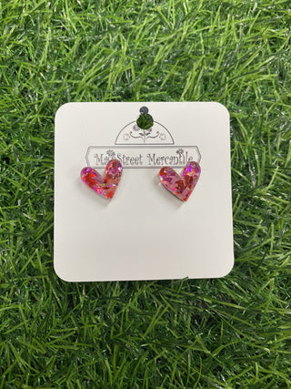 Chunky Glitter Swoopy Heart Studs Collection - Valentines Earrings