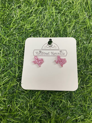 15mm Pink Glitter Texas Acrylic Studs - Breast Cancer Awareness Earrings